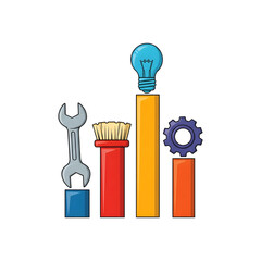 Business concept illustration with tools and idea