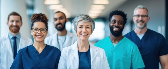 The diverse healthcare team smiling confidently in a modern clinic environment.