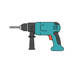 Electric Drill Power Tools Icon – Flat Vector Construction Illustration