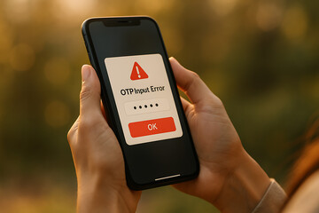Young woman holding receiving digital error message for incorrect OTP entry, symbolizing secure login failure and mobile verification issues, OTP error, mobile verification, login failure, incorrect 
