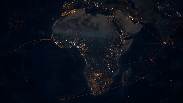 Futuristic Visualization of Africa with Fiber Optic Routes