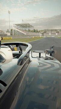 POV shot of a generic formula one race car overtaking his opponent and taking the lead. Race car point of view. 3d animation rendering. New 2025 black and gold race car design