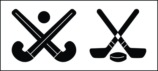 hokey  icon. Hockey sticks crossed with puck icons. hokey line vector illustration isolated on white background
