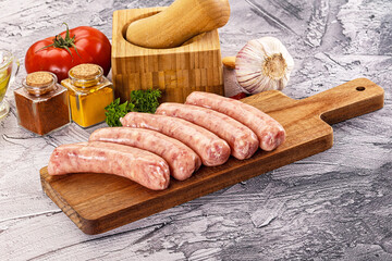 Raw meat sausages for grill