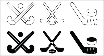 hokey  icon. Hockey sticks crossed with puck icons. hokey line vector illustration isolated on white background
