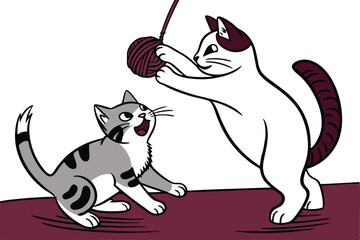 Playful kittens illustration with vibrant colors and classic typography