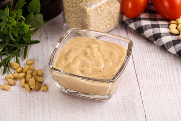 Delicious walnut creamy sauce in the bowl