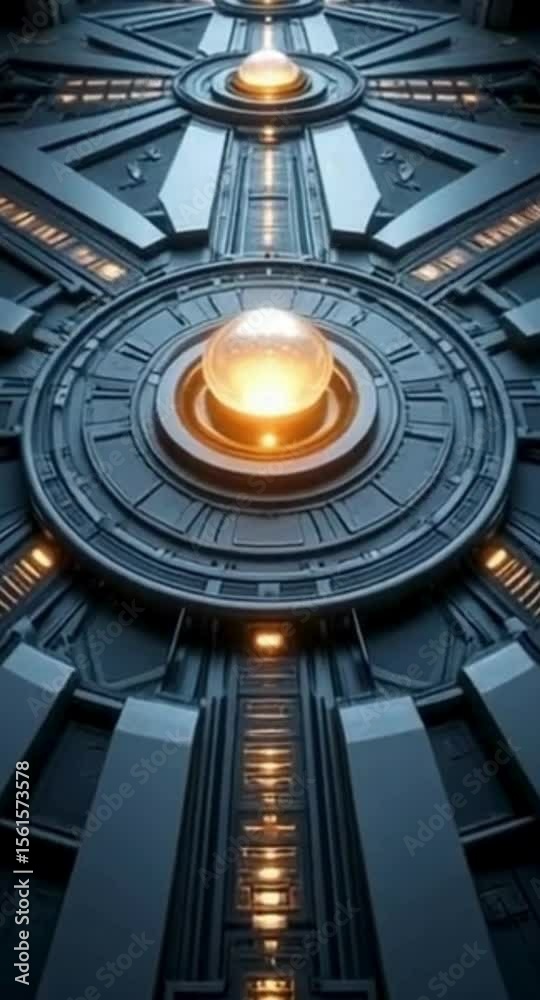 Poster futuristic corridor with glowing orbs and intricate geometric patterns in a sci fi setting