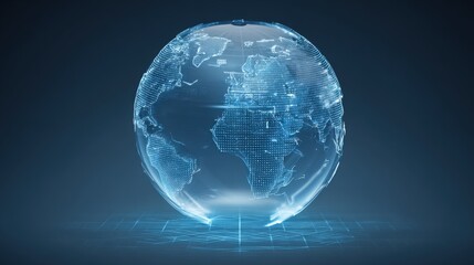 Fototapeta premium Digital Globe Earth Hologram with Network Lines and Digital Connection Visual.