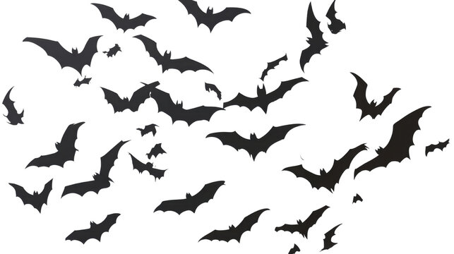 silhouette of flying bat flock on white background