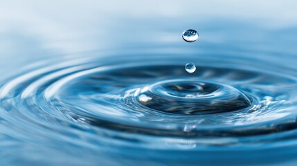Close-up of water droplet impacting surface creating ripples and splash effect.