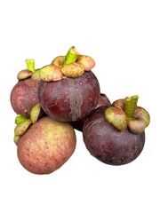 Mangosteen is Thailand’s national fruit, known as the Queen of Fruits. It has a sweet and slightly sour taste. Fresh tropical fruit on white background.
