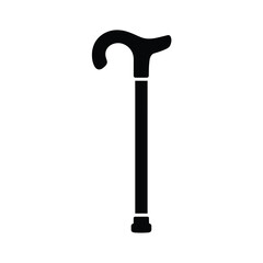 Black Silhouette of a Classic Walking Cane on a White Background