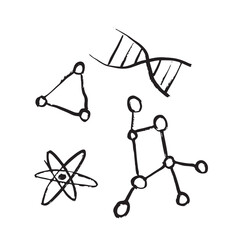 DNA double helix illustration representing genetics and biotechnology, chemicals design in black brush stroke texture isolated on white. Hand drawn vector sketch illustration in vintage charcoal ink.