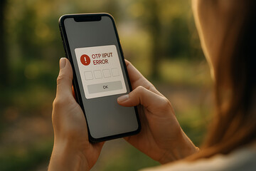 Young woman holding receiving digital error message for incorrect OTP entry, symbolizing secure login failure and mobile verification issues, OTP error, mobile verification, login failure, incorrect 
