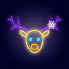 Christmas deer neon vector illustration