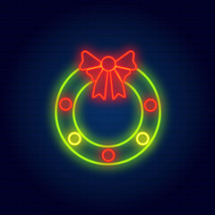 Christmas wreath neon vector illustration