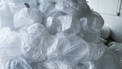 Waste plastic bags for abstract background. Plastic bag of factory.