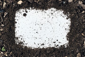 White rectangle of paper on dark soil