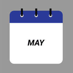 MAY Calendar Icon - White Background. Vector desktop calendar icon showing month design.