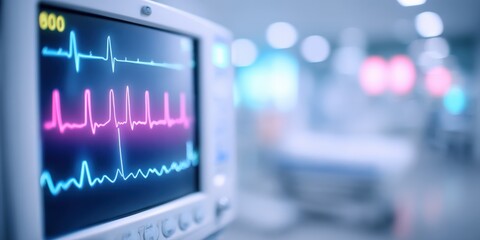 Advanced Medical Monitors Showing Heart Rate and Vital Signs in Hospital Setting.