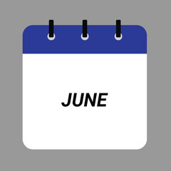 JUNE Calendar Icon - White Background. Vector desktop calendar icon showing month design.