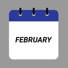 FEBRUARY Calendar Icon - White Background. Vector desktop calendar icon showing month design.