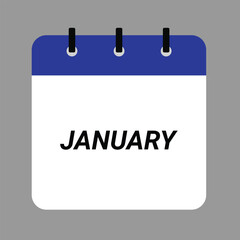 JANUARY Calendar Icon - White Background. Vector desktop calendar icon showing month design.