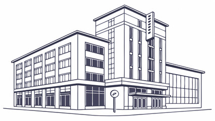 Black and white building line art vector illustration for architectural design and city landscape drawing