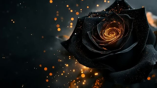 Detailed view of a black rose with golden highlights