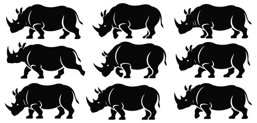 Obraz premium Silhouette of Nine Different Rhinoceroses