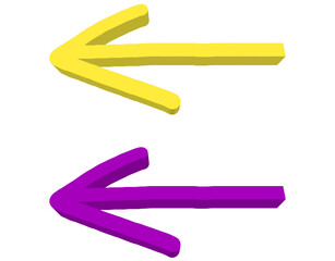 Two 3D Arrows Pointing Left in Vivid Yellow and Purple PNG