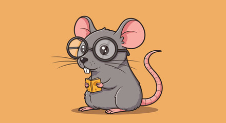 Flat Vector Illustration of Cute Cartoon Rat with Oversized Glasses &ndash; Funny Smart Mouse Character