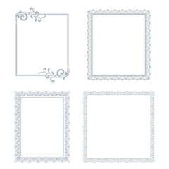 Set of decorative frames Elegant vector element for design in Eastern style, place for text. Floral gray and white borders. Lace illustration for invitations and greeting cards