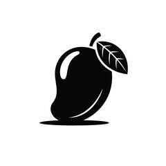 Simple Black and White Mango Fruit Illustration with Leaf Detail