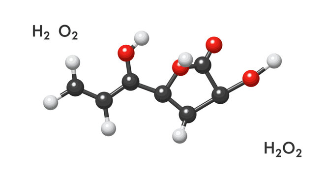 Vector Ball and Stick Model of Hydrogen Peroxide Molecule &ndash; Educational H₂O₂ Structure Illustration
