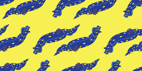 Nudibranchs isolated on pink yellow and blue background. Vector illustration. Sea animals, underwater  wild life. Childish clothes design.