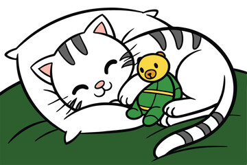 Cute cat playing with a soft toy companion illustration