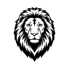 Vector illustration set of nine stylized black lion head designs in different expressions and angles, showcasing bold line art and intricate mane detailing on a white background.

