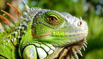Fototapeta premium Green Iguana Head Macro Shot