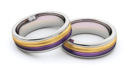 Elegant Gold Purple Wedding Rings with Diamonds