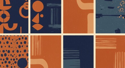 Abstract Geometric Patterns Navy Blue and Burnt Orange Color Palette Illustrations