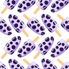 Blueberry popsicle seamless pattern. Ice cream illustration. Can be used for wallpaper, paper wrapping, fashion fabric, food element