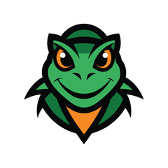 Obraz premium Green frog mascot head with orange eyes and black outline
