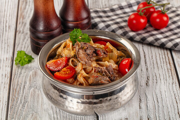 Asian udon noodles with beef