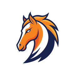 Obraz premium Orange and Navy Blue Horse Head Mascot Logo equine