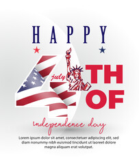 American flag independence day greeting card isolated on white background