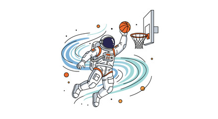 Obraz premium Astronaut Soaring Through Space Performing an Epic Dunk on a Basketball Hoop