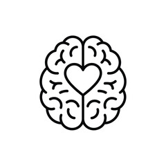 Brain with Heart Icon Love Emotional Intelligence and Mental Health Concept