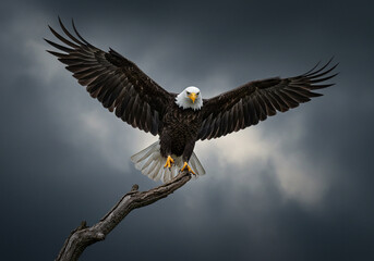 Majestic Bald Eagle with Wings Spread on Branch